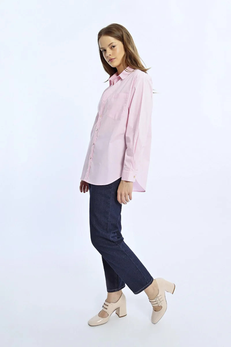 Oversized Tailored Cotton Button Up Shirt Pink Pizzazz Beloit