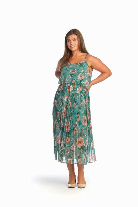 Floral Pleated Overlay Dress