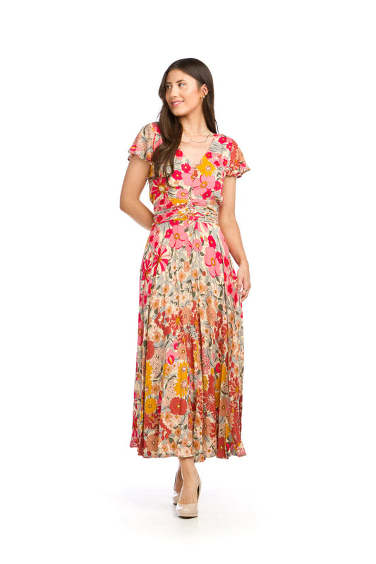 Pleated Waist Floral Maxi Dress