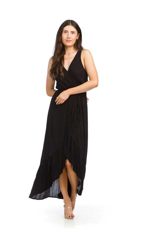 Ruffled Trim Crinkle Maxi Dress