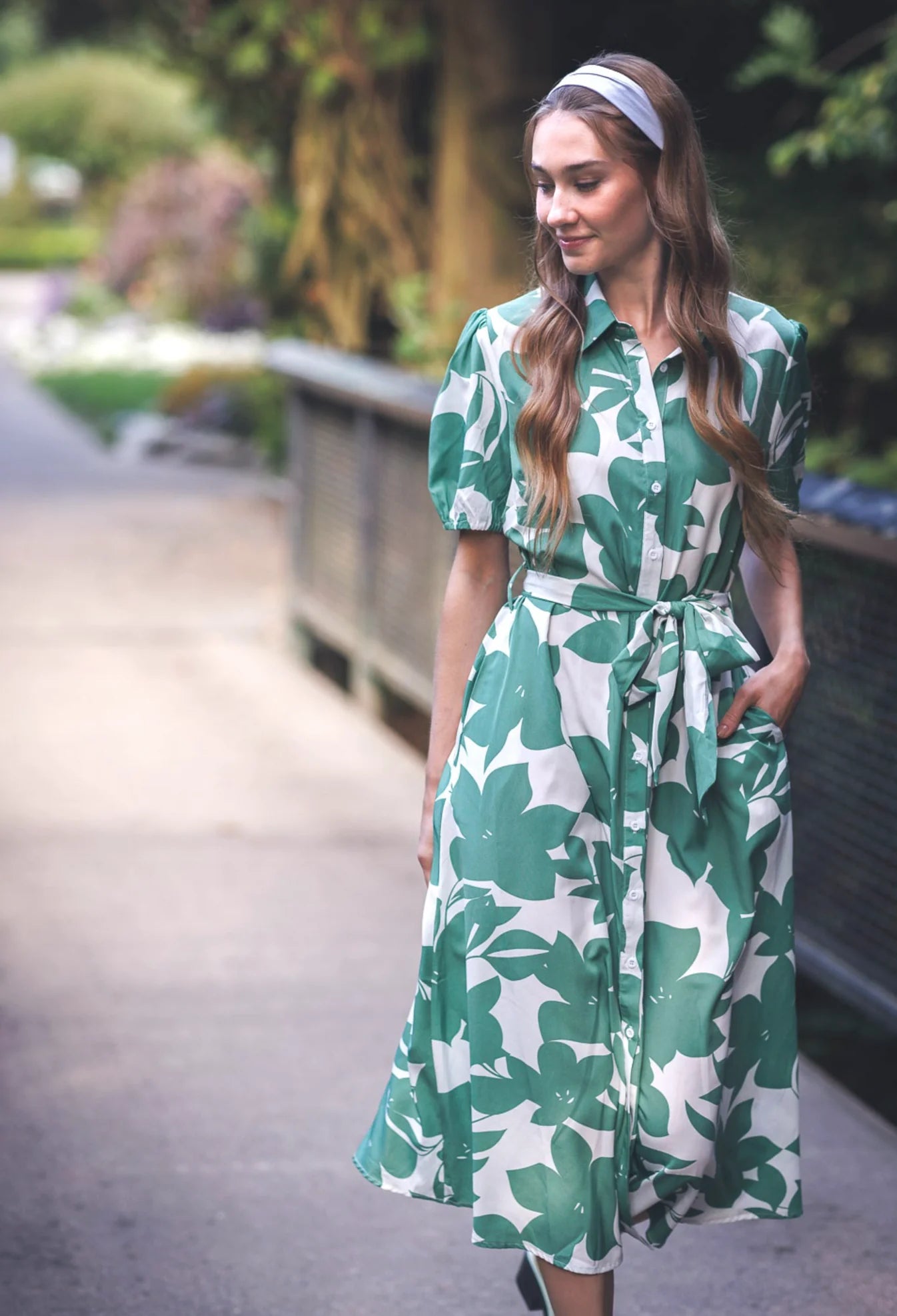Belted Midi Floral Collared Shirt Dress