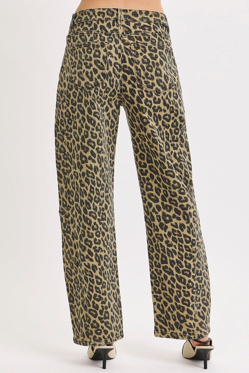 Leopard Luxe Mid Rise Barrel Pants