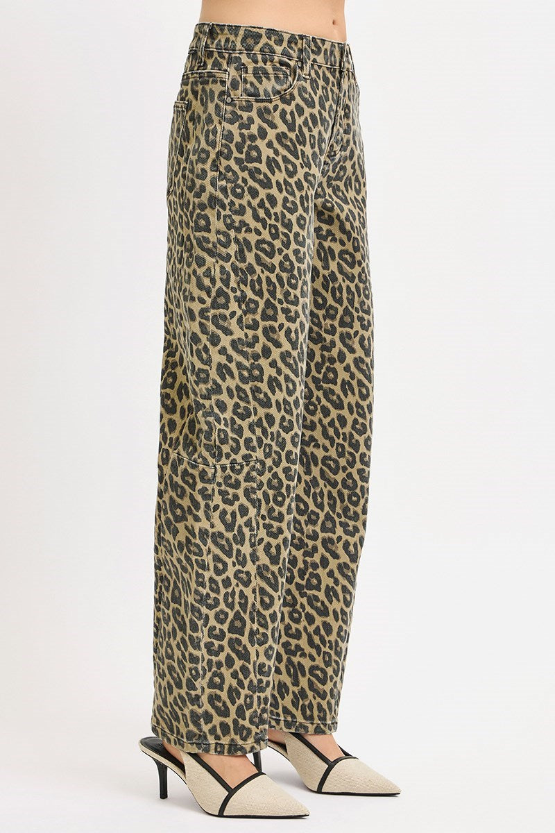 Leopard Luxe Mid Rise Barrel Pants