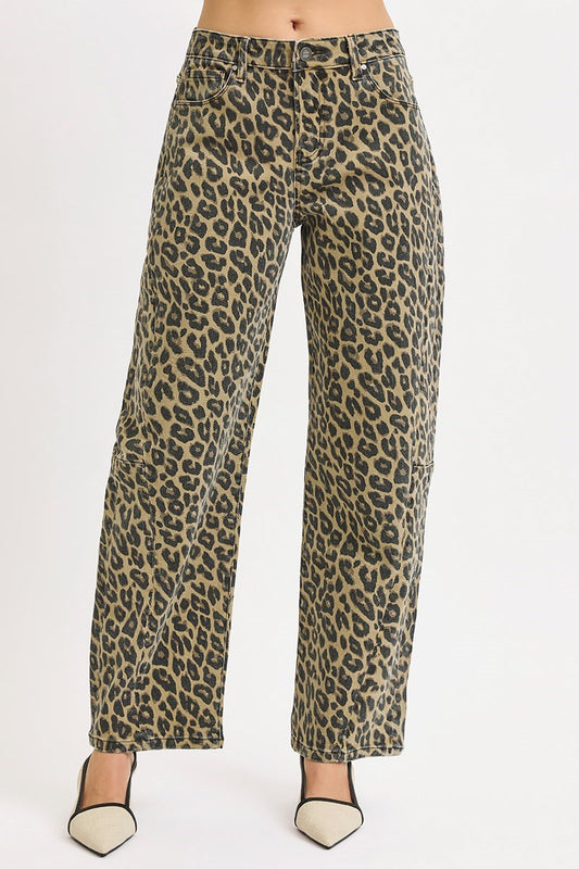 Leopard Luxe Mid Rise Barrel Pants