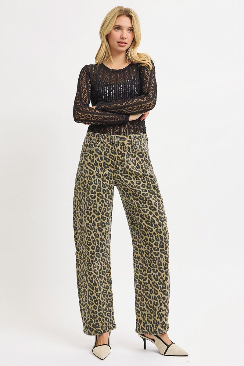 Leopard Luxe Mid Rise Barrel Pants