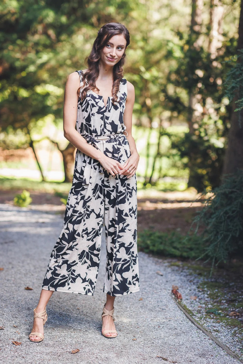 Black V-Boning Floral Stretch Jumpsuit