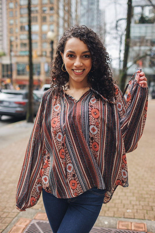 Rustic Bloom Stripe Blouse