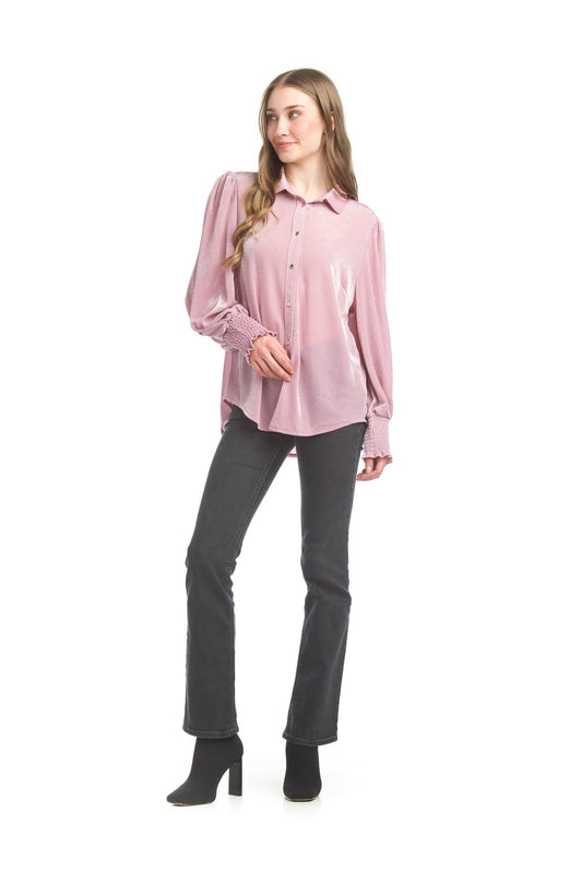 Pink Smocked Cuff Lurex Knit Shirt Pizzazz Beloit