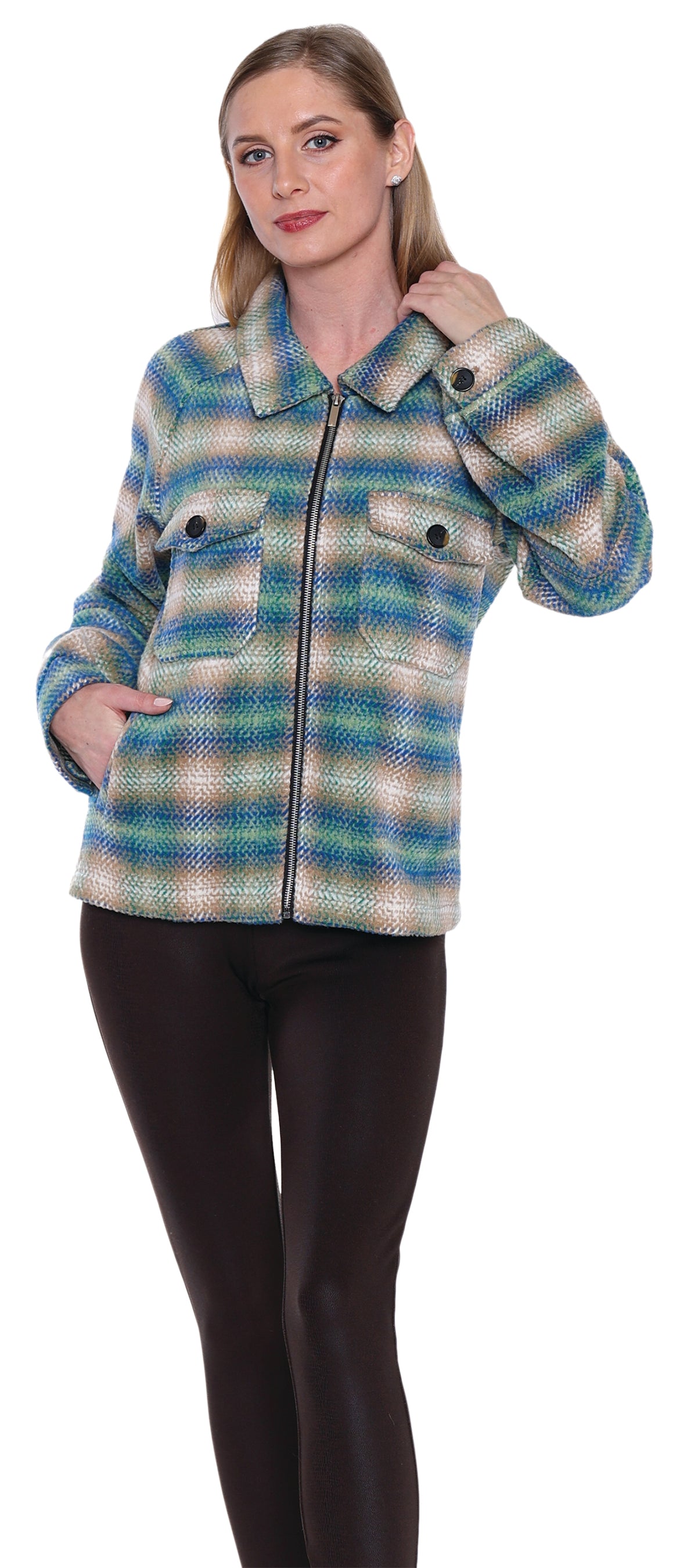 Plaid Tweed Zip Up Jacket Pizzazz Beloit