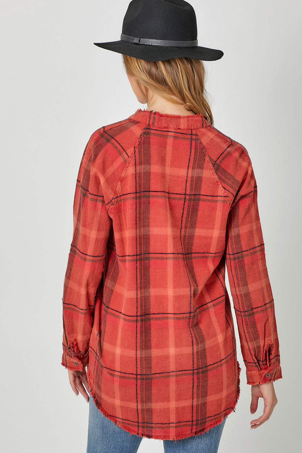 Playful Plaid Washed Fray Bottom Shirt Pizzazz Beloit