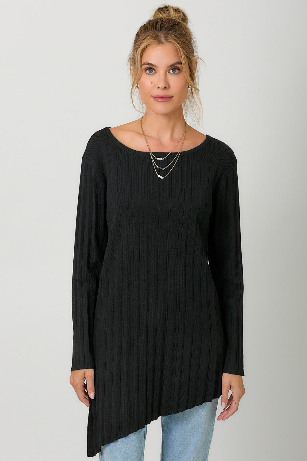 Pleated Diagonal Cut Tunic Sweater Pizzazz Beloit