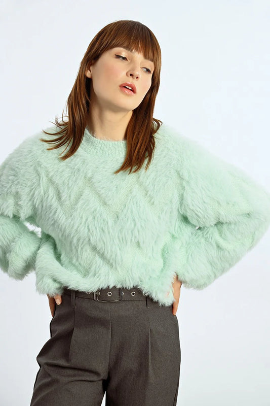 Plush Minty Textured Knit Sweater Pizzazz Beloit 