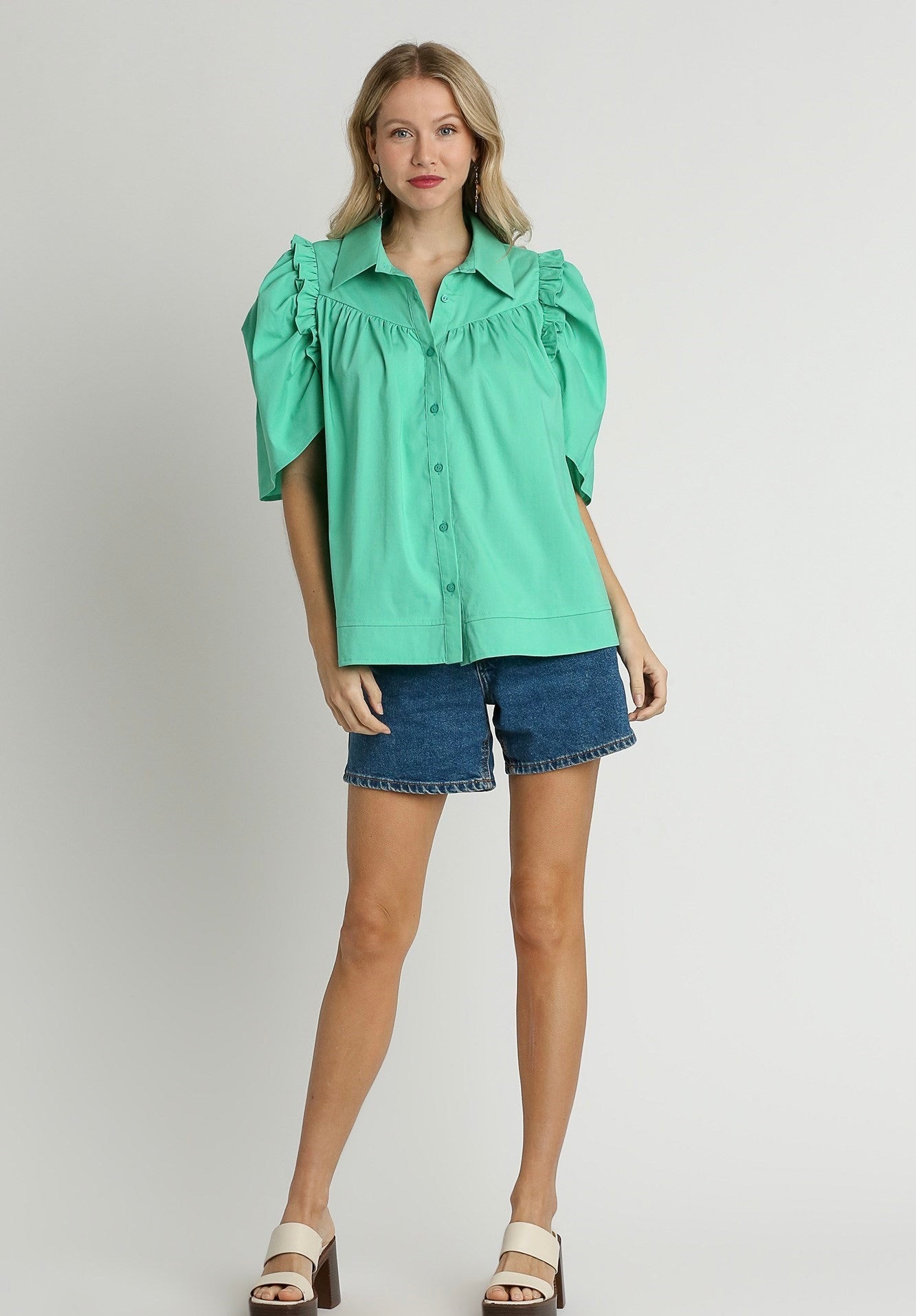 Woven Poplin Puff Sleeve Shirt