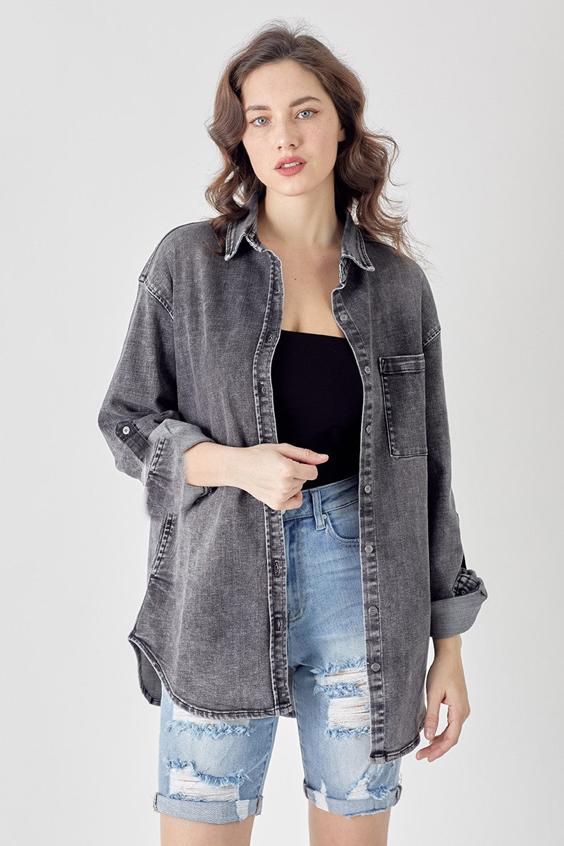 Relaxed Fit Grey Denim Shirt