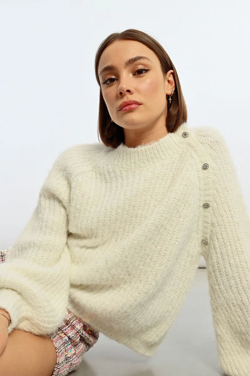 Raglan Sleeve Button Accent Sweater Pizzazz Beloit