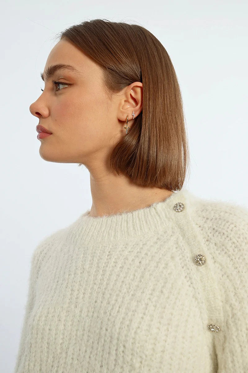 Raglan Sleeve Button Accent Sweater Pizzazz Beloit