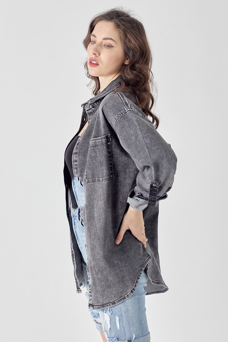 Relaxed Fit Grey Denim Shirt Pizzazz Beloit