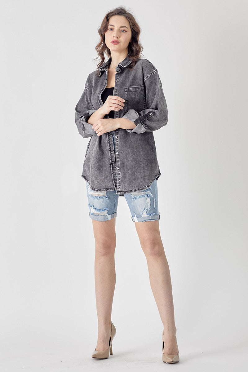 Relaxed Fit Grey Denim Shirt Pizzazz Beloit