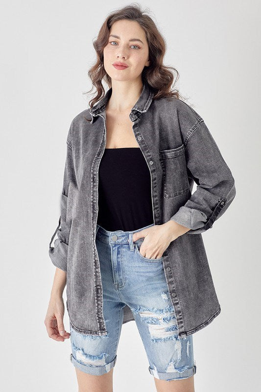 Relaxed Fit Grey Denim Shirt Pizzazz Beloit