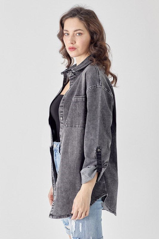 Relaxed Fit Grey Denim Shirt Pizzazz Beloit