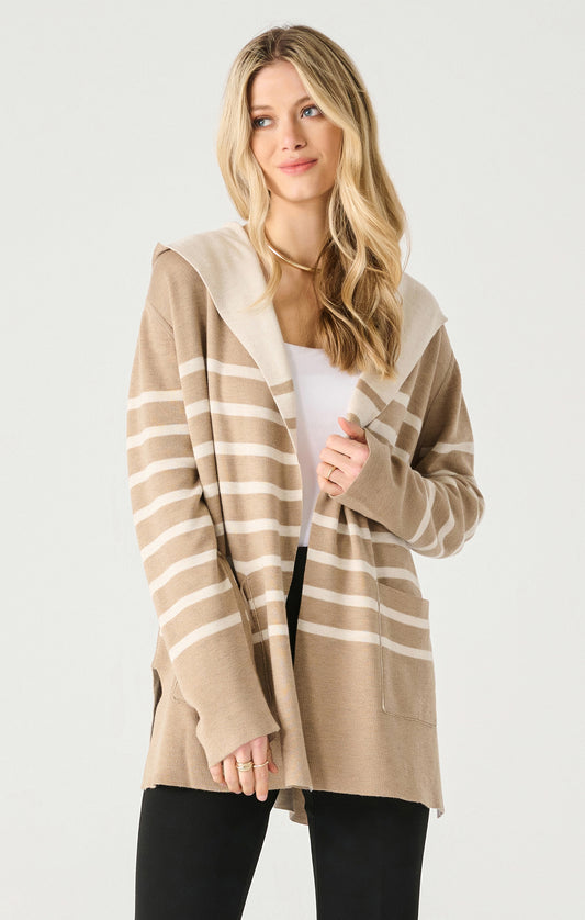 Reversible Carmel Stripe Hooded Cardigan Pizzazz Beloit