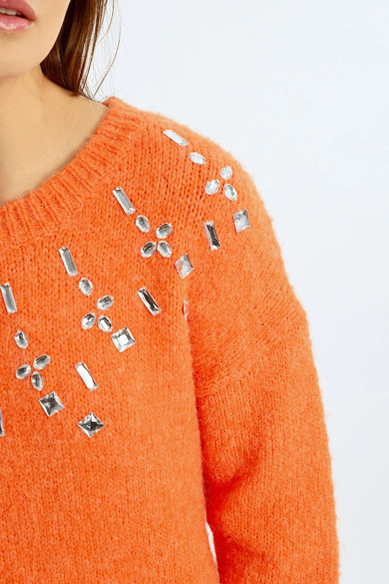 Rhinestone Accent Collar Sweater Pizzazz Beloit