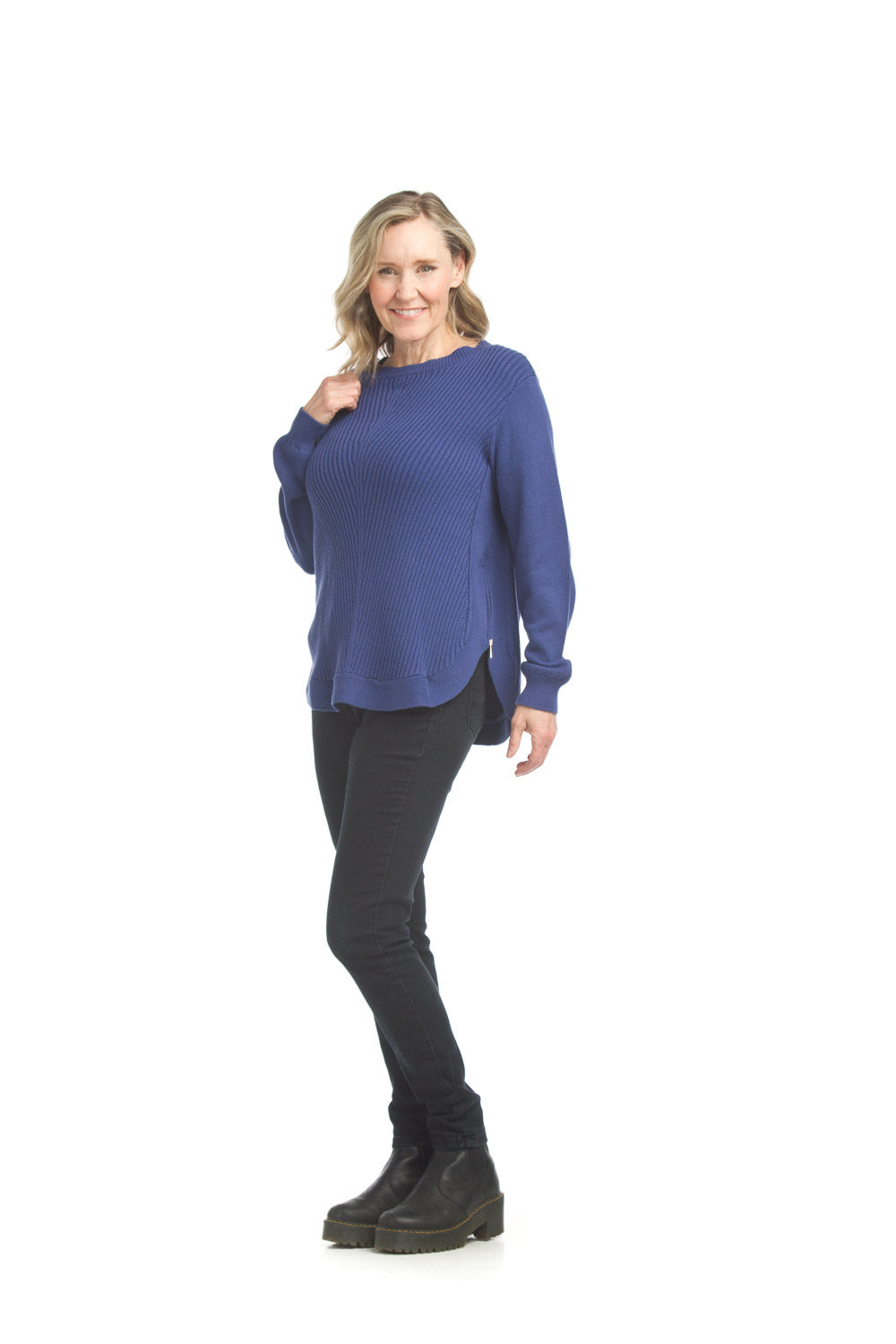 Royal Blue Rib Design U Hem Zip Detail Pullover Sweater Pizzazz Beloit