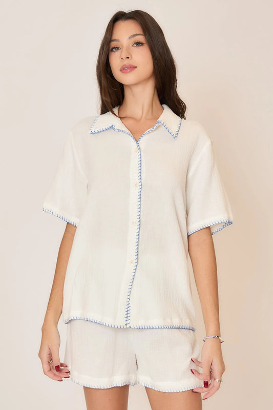 Contrast Stitch Gauze Top