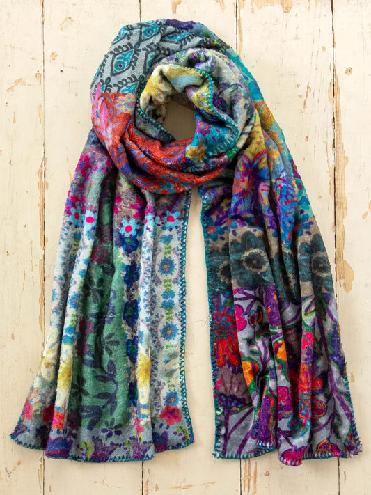 Natural Life Blue Patchwork Cozy Blanket Scarf