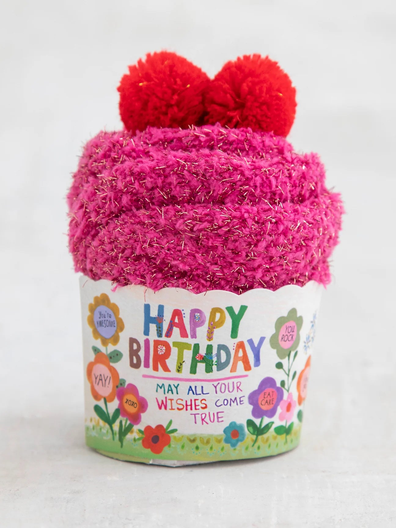 Red Happy Birthday Cozy Cupcake Socks