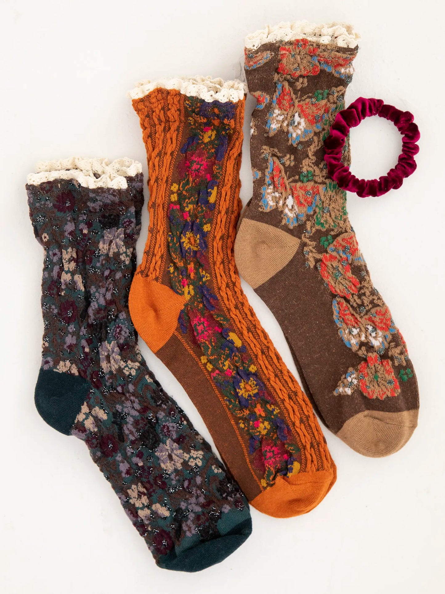 Rust Blossom Socks & Scrunchie