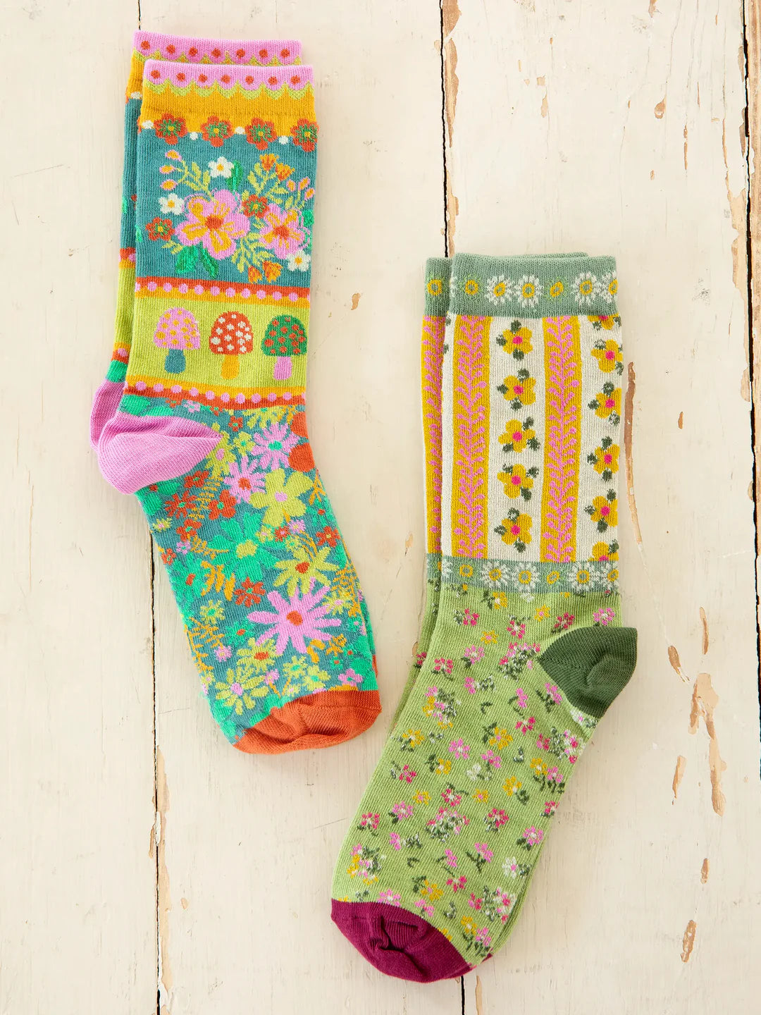 Floral Mushroom Boho Sock Set, Set of 2