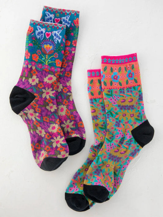 Natural Life Eggplant Birds Printed Weekend Sock Set, Set of 2