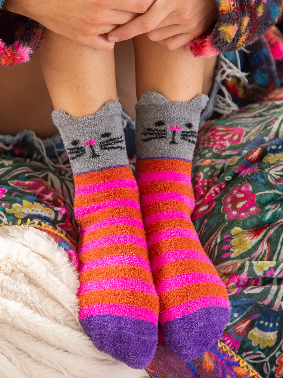 Natural Life Hot Pink Cat Cozy Socks