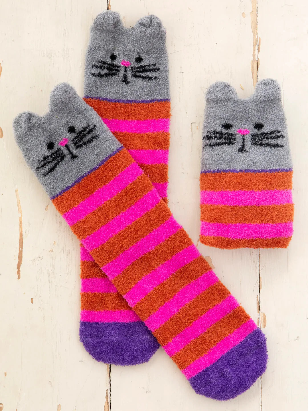 Natural Life Hot Pink Cat Cozy Socks