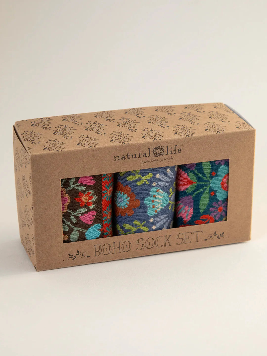 Natural Life Blue Floral Boxed Boho Sock Set, Set of 3