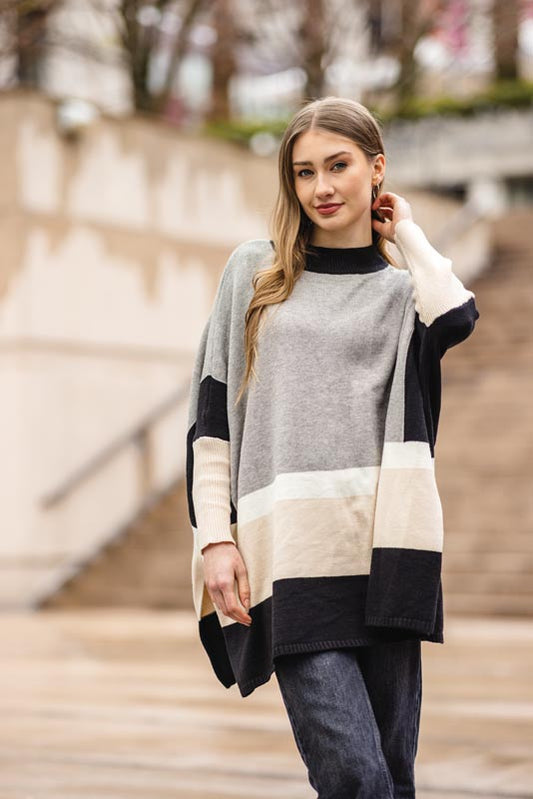Color Blocked Poncho Sweater