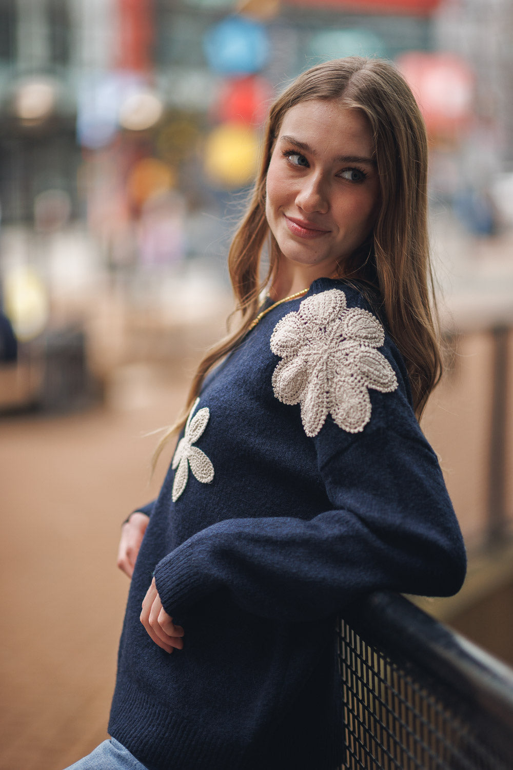 Midnight Blooms Crochet Sweater