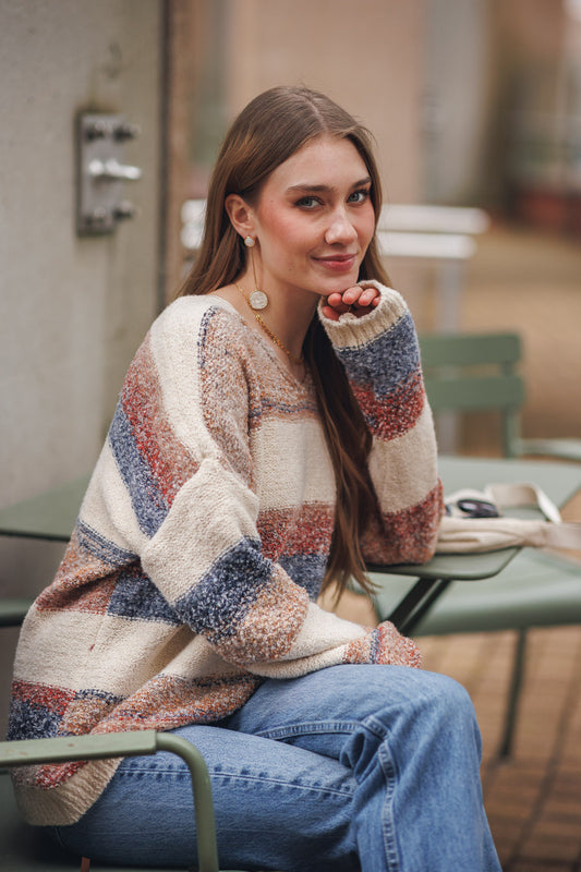 Autumn Glow Bouclé Stripe Sweater