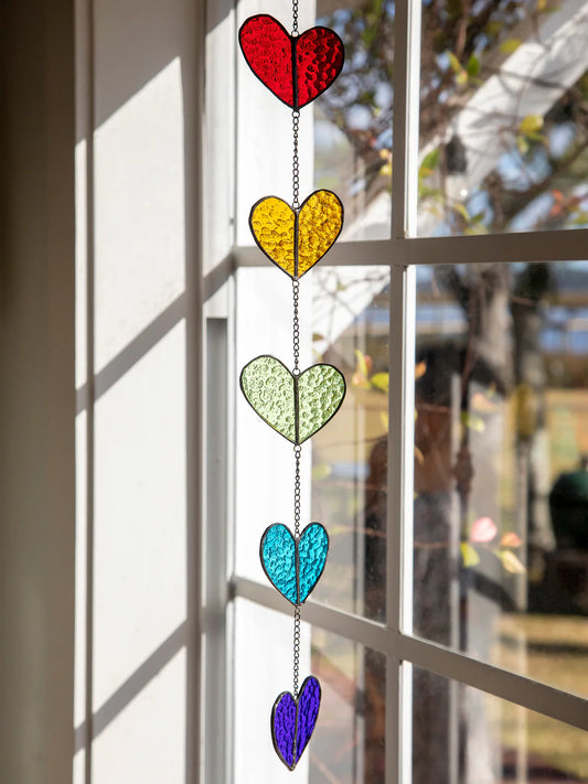 Rainbow Hearts Stained Glass Mobile