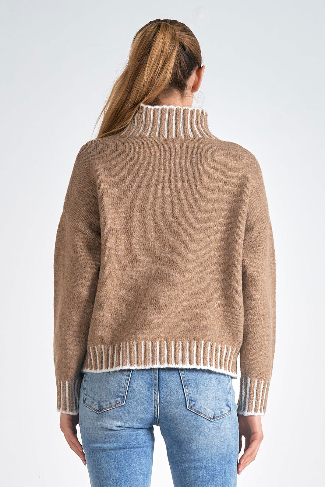 Chunky Striped Detail Hem Turtleneck Sweater