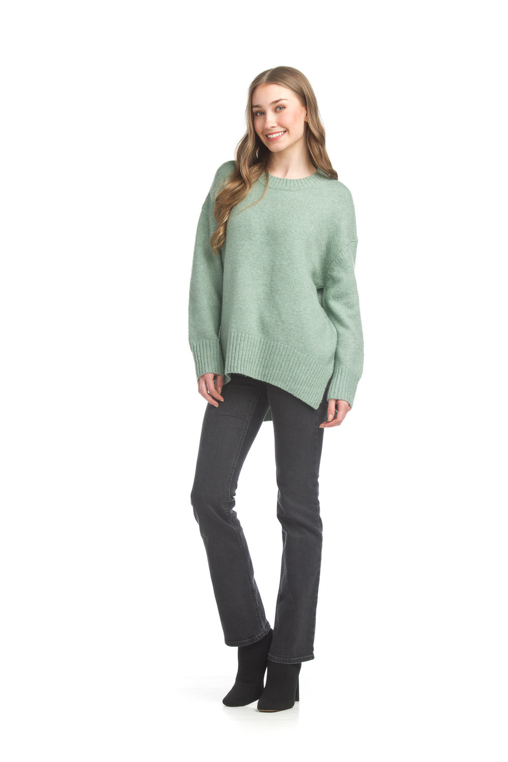 Seafoam Ribbed Detail Extended Sleeve Sweater Pizzazz Beloit