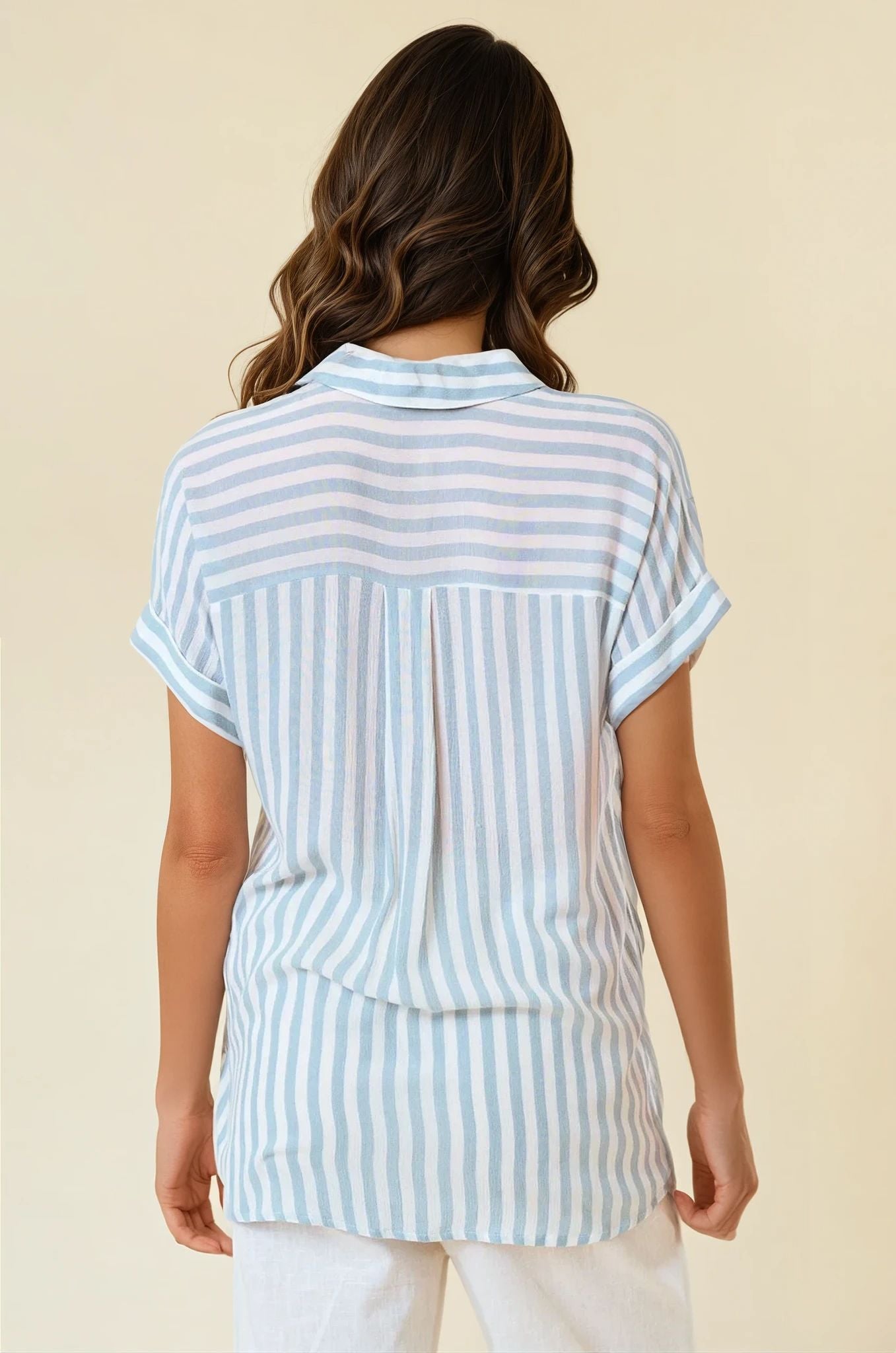  Striped Short Sleeve Button Down Shirt Back View Pizzazz Beloit