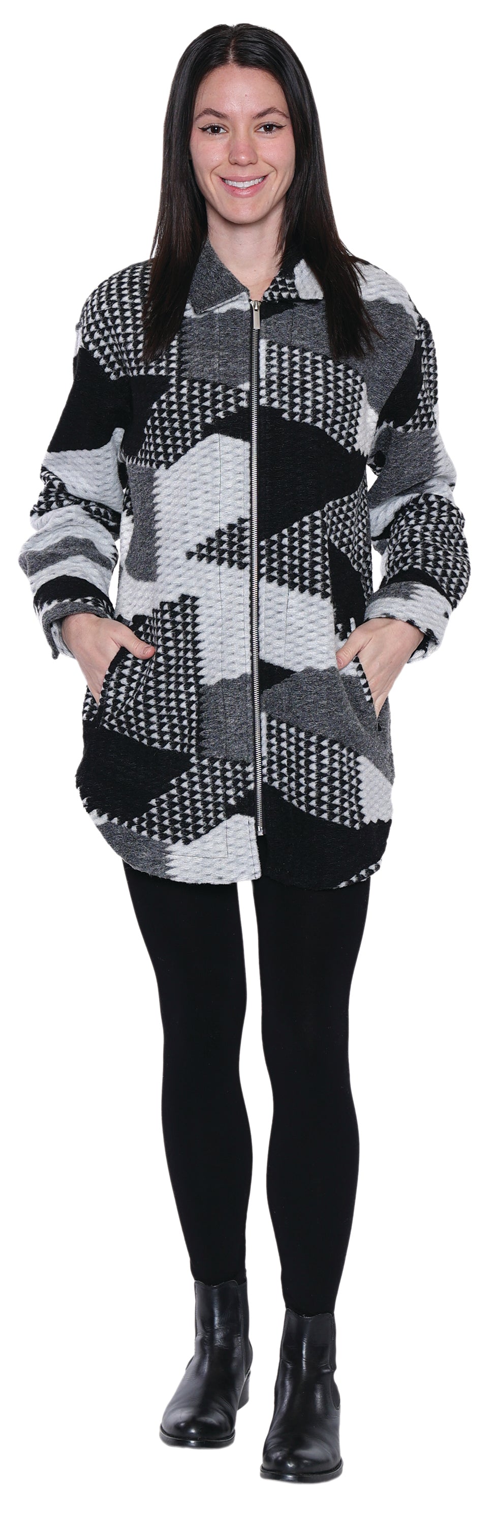 Black & White Mixed Pattern Sweater Jacket