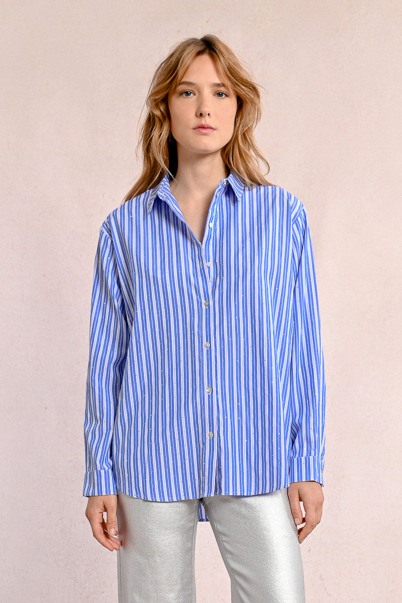 Crystal Accent Strip Button Up Shirt