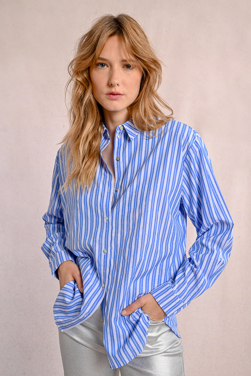 Crystal Accent Strip Button Up Shirt