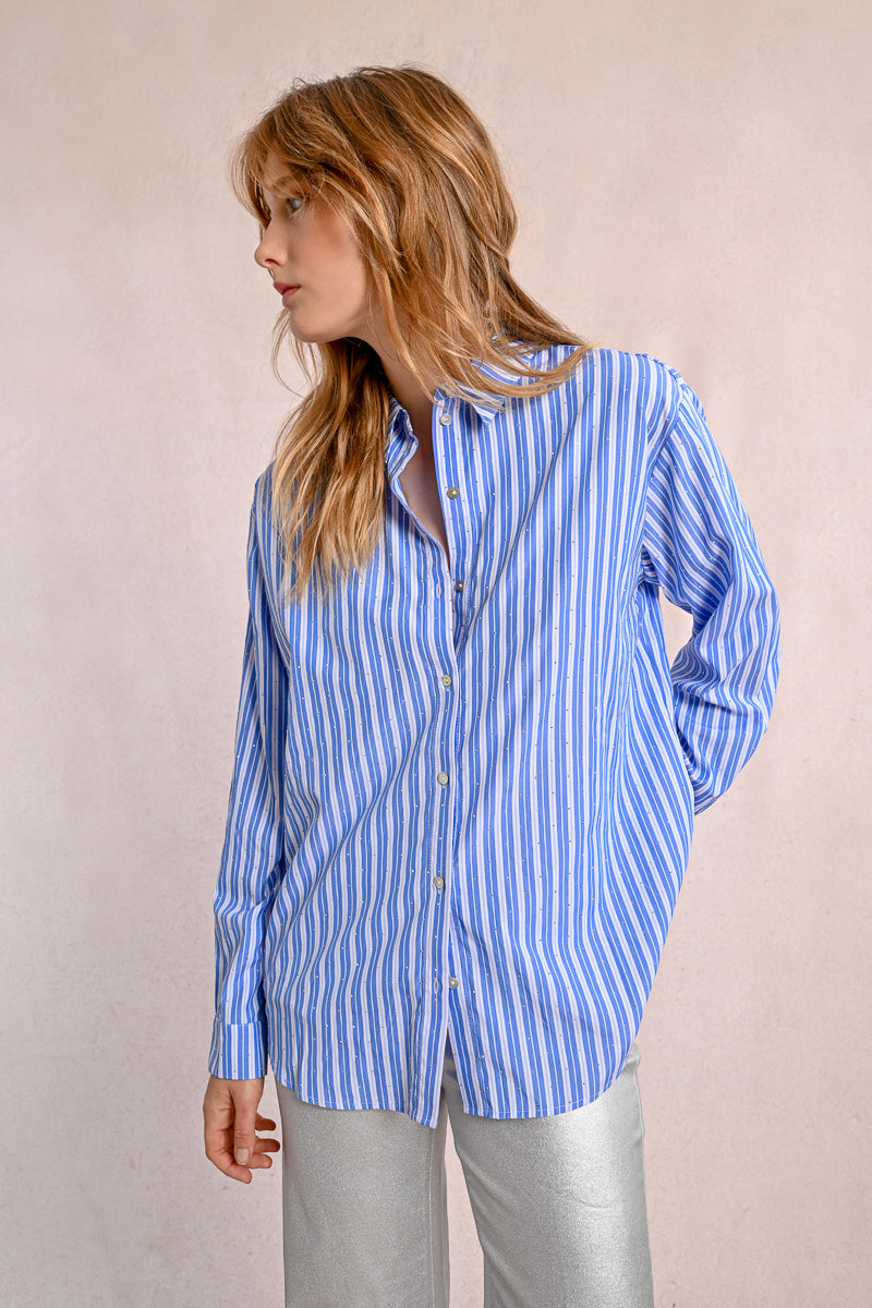 Crystal Accent Strip Button Up Shirt