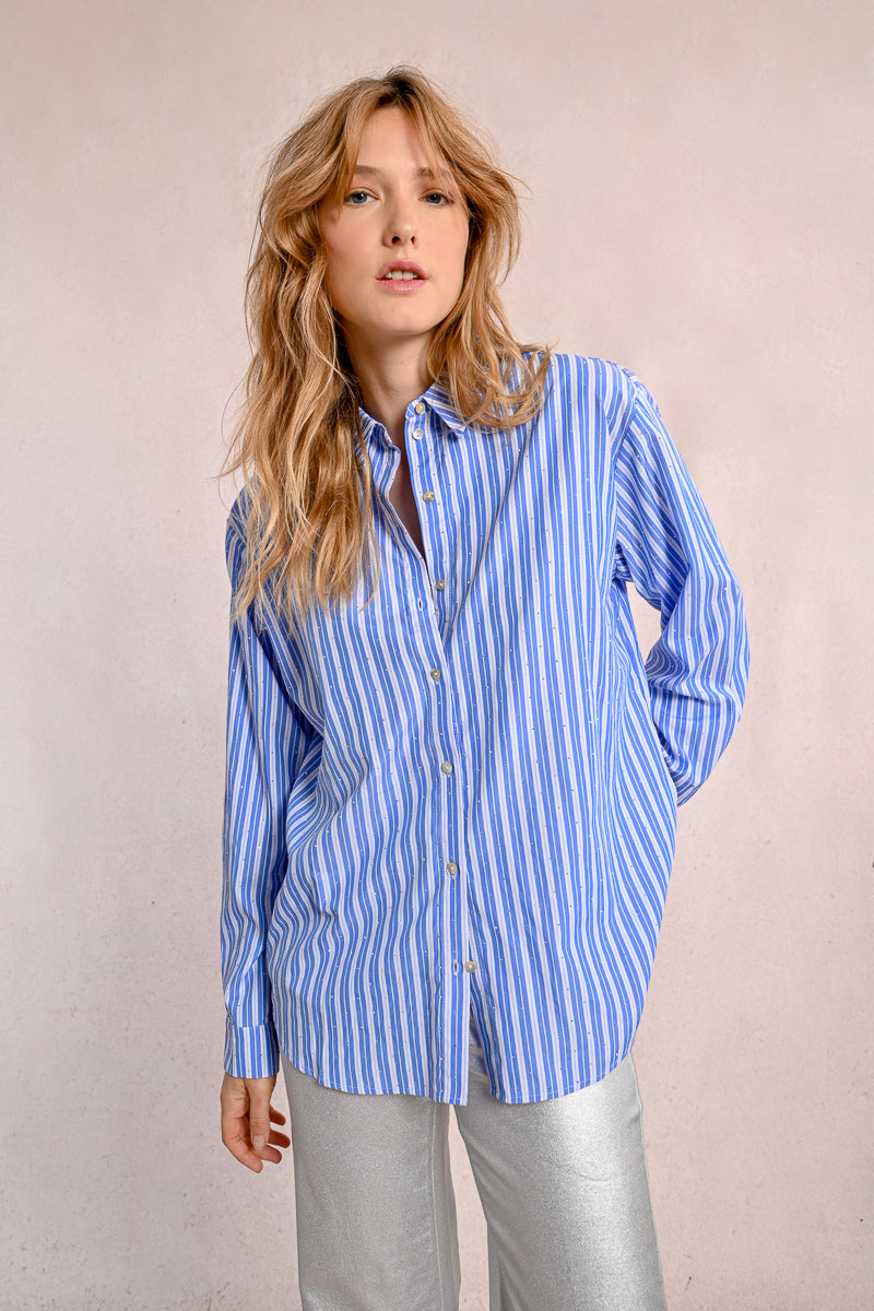 Crystal Accent Strip Button Up Shirt