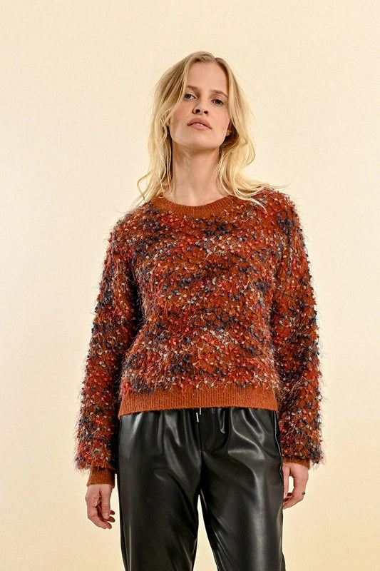 Textured Fuzzy Knit Sweater Rust Pizzazz Beloit