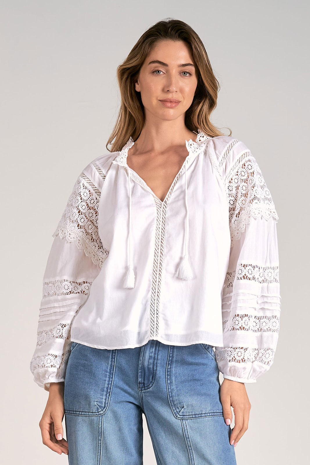 Elan White Crochet Panel Top